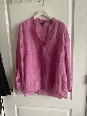 NIC+ZOE Pink Linen V-Neck Tunic Top. Pretty color light for summer